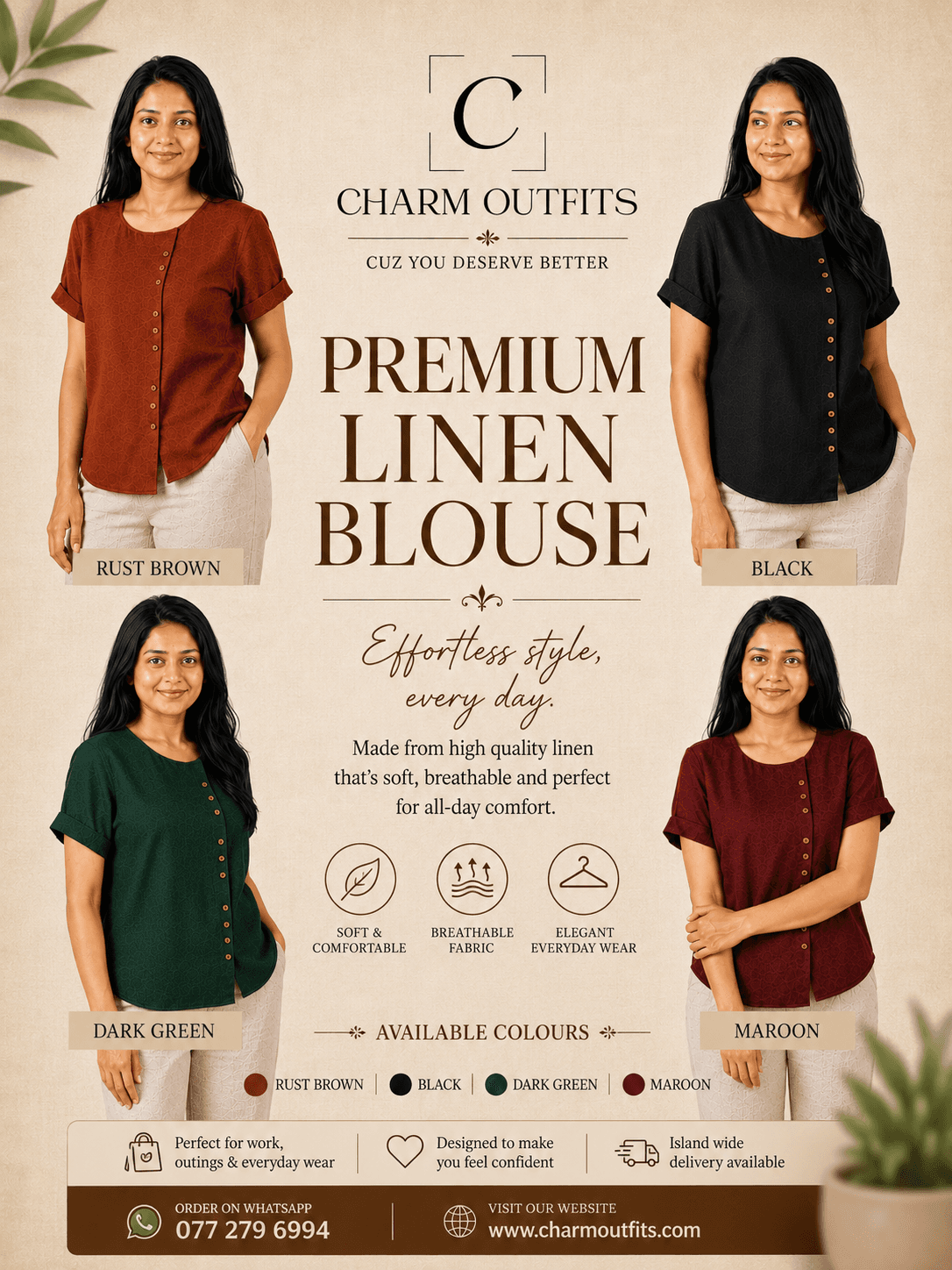 Elara Premium Linen Button Blouse